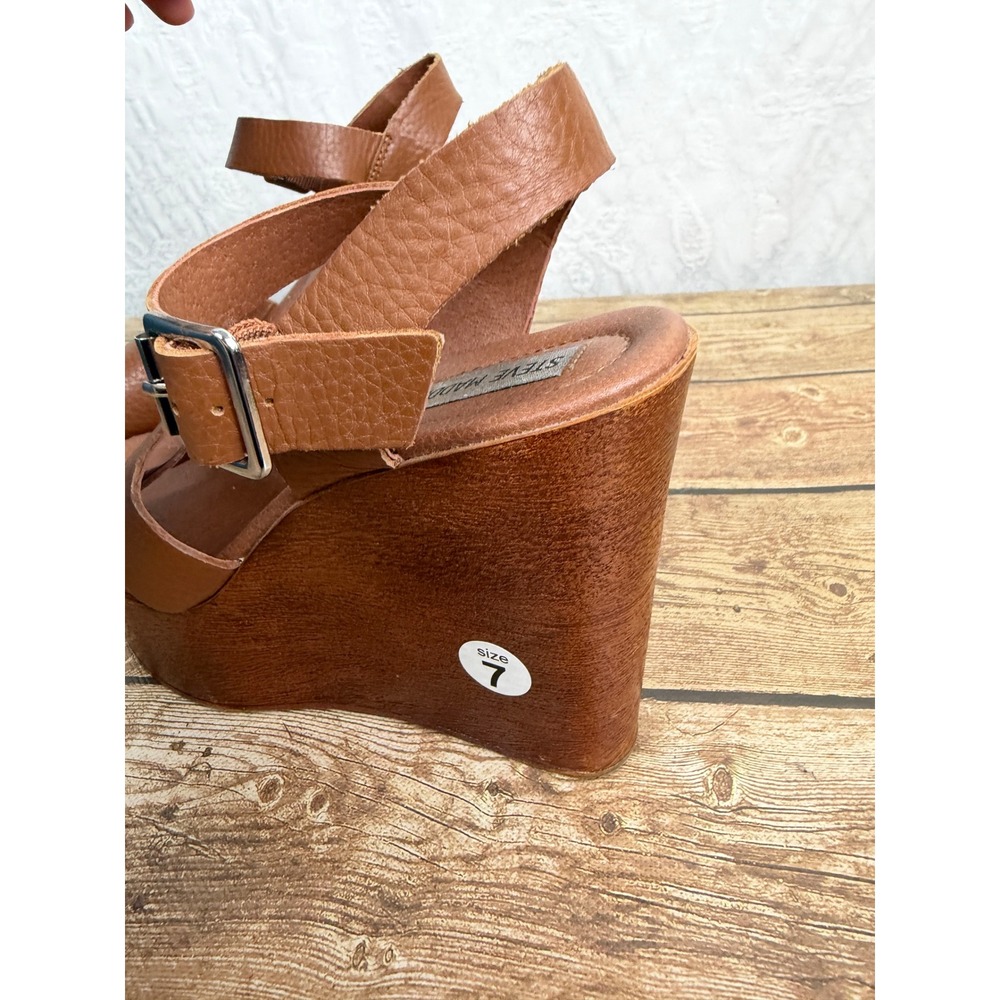 Steve Madden Womens 7 Brown Platform Wedge Sandals Faux Leather Y2K Boho Strappy - Picture 7 of 11